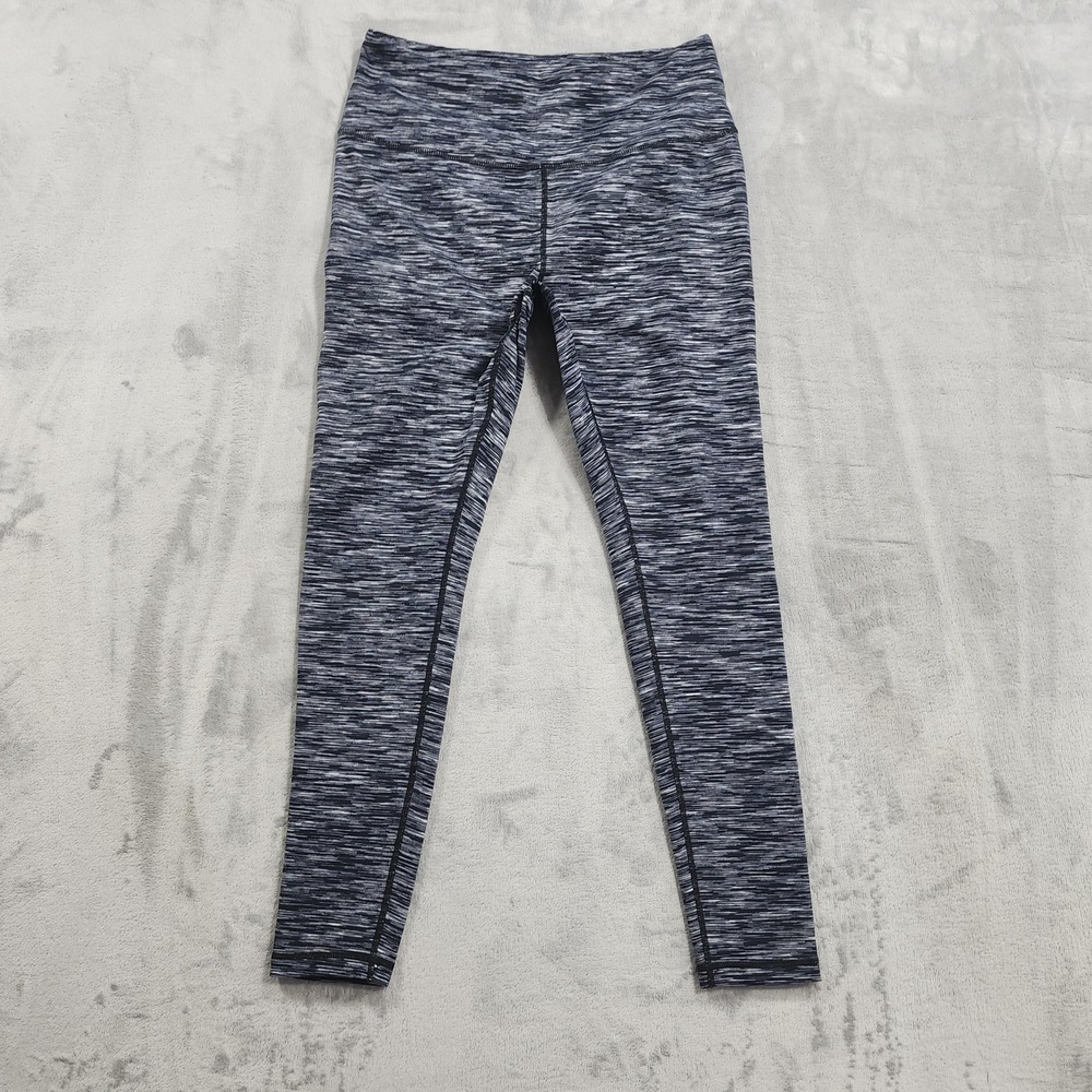 Zella Leggings Womens L Gray Striped Knit Ankle Pull On Yoga Gym Workout Running